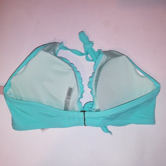 Victoria Secret Swim Bikini Top 40C Aqua Seafoam Glow Ruffle Trim Halter Removab - Picture 5 of 6